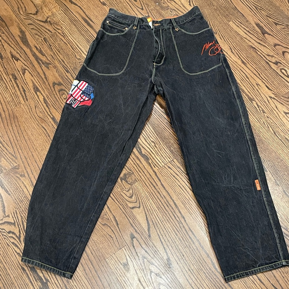 muhammad ali embroidered oversized high waisted pants